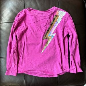 GAP Pink Long Sleeve Tee with Sequin Lightning Bolt